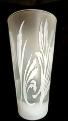 Frosted Water Glass with etched floral designs 5 in set all different unmarked