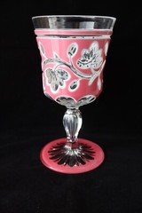 Antique French St Louis opaline pink overlay optic cut chalice glass c 1850
