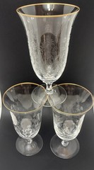 LENOX Crystal FONTAINE Water Goblets Gold Trim Hand Etched Truly Beautiful Set 8