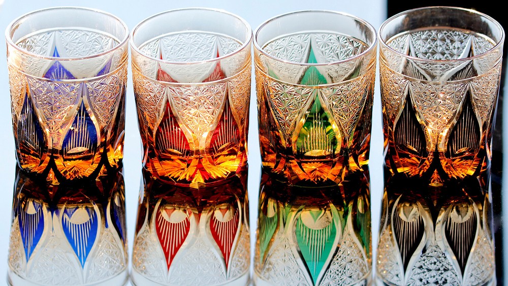 4PCS Crystal Whiskey Sets Tumbler Edo Kiriko Candle Pattern Glasses 9oz/250ml