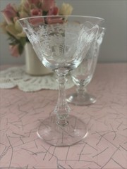 2 Pcs Fostoria Crystal CORSAGE Glass Goblet Etched Tea Goblet & Champagne Coupe