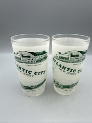 Vintage Hazel Atlas Atlantic City New Jersey Souvenir Glass Frosted White Green