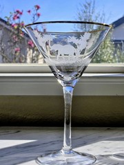 Set of Four Etched Crystal Martini Glasses Giraffe & Elephant Safari Animals