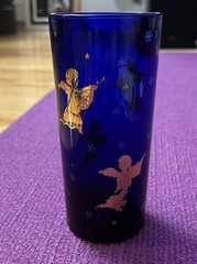 Vintage Culver Cobalt Blue 22k Gold Cherubs, Snowflake & Stars Highball Tumbler