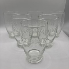 Vintage Anchor Hocking Laurel Footed Tumblers Etched Leaves Set Of 6. 4.75H 10oz