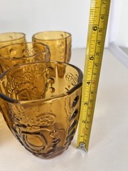 Vintage Amber Glass Cups Set of 7 Grandmillennial Boho MCM Medallion Tumblers