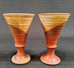 VTG, MCM, Studio Art Pottery, Goblets, Dip-Ombre Glaze, Earthy, Set of Two, Art