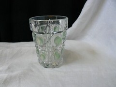 Bulls’s Eye and Daisies Tumbler U.S. Glass #15117 Clear EAPG 1909 green stain