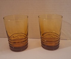 Vtg Libbey 6oz Juice Glasses Set Of 2 Ribbed and Swirl Amber glass