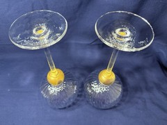 Pair UNION STREET GLASS MANHATTAN GOLD Bordeaux Wine Glasses Signed