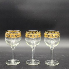 3 – Vintage Culver VALENCIA 5-3/4″ Wine Glasses 22K Gold MCM Midcentury Barware
