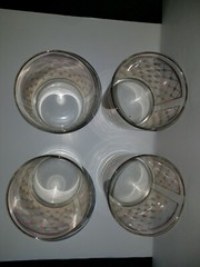 Set of 4 Georges Briard Double Old Fashioned Glass Gold Lattice Diamond Pattern