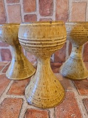 Vintage Pottery Stoneware Wine Goblets SET of 4 Biblical Ancient Religious Cups