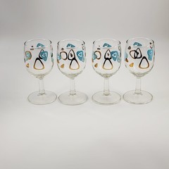 4 Federal Atomic Boomerang Cocktail Wine Stemed Drinking Glasses Turquoise Gold