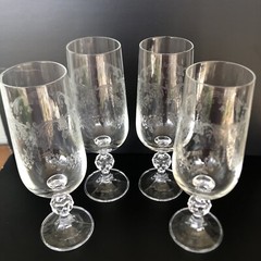 Set-4 Cascade Fluted Champagne Import Assoc. Etched Decorative Ball Stem Glasses