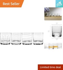 Elegant 12.75 Oz Cheers Old Fashioned Glass Set – 4 Unique Etched Designs