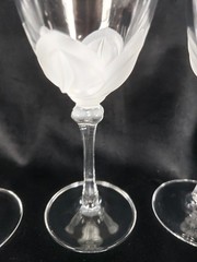 3 JG Durand Florence Crystal Frosted Petals Wine Glasses 7 1/4″ Tall EUC