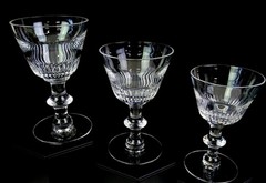 Brilliant Cut Crystal Vertical Pattern 3 Pc Wafer Stem 4 5/8″ White Wine Glasses