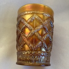Dugan-Diamond Grapevine Lattice Tumbler Marigold Antique Carnival Glass