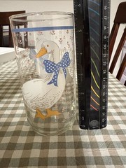 Libbey Country Goose Glass Tumbler Blue Bow Floral Tulips 1980s USA 16oz Vintage