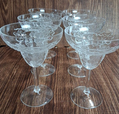 Fine Plastic Margarita Glasses With Grape Vines Made in Taiwan Set Of 6