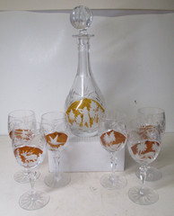 Poland Crystal Wine Decanter & Stemware Wine Glasses – Hunting & Wildlife Scenes