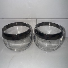 Vintage Small Set 2 Dorothy Thorpe Silver Band Roly Poly Glass H 2 1/4” W 2 3/4”