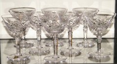 Vintage Set (8) BAYEL FRANCE CUT CRYSTAL CHAMPAGNE GLASSES Clear Linear Marked