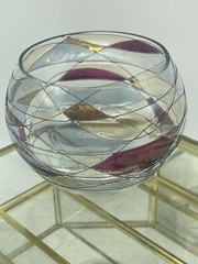 Stain Glass Tall Wine Glasses (2), PartyLite Water Calypso design + Bowl