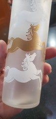 Vintage Libbey Glassware with a Horse Cavalcade 1953 white and gold