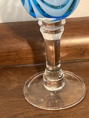Hand Blown Glass Wine Water Goblets Blue Teal White Swirl Pattern Set of 2