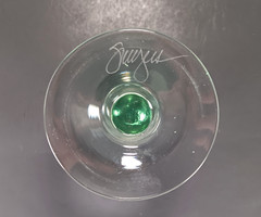 Stephen Smyers Neopolitan Wine Goblet Glass Green Gold Rim Signed VTG