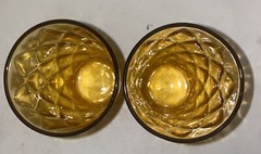 2 Vintage Anchor Hocking Honeycomb Optic Diamond Gemstone Amber Tumblers 70s