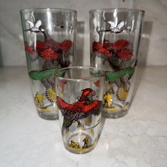Large Vintage Pheasant Glasses Lot Of 2 Anchor Hocking 32oz Bar AND small 4oz gl