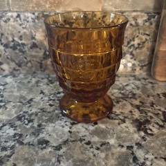 Set Of 4 Vintage Indiana Whitehall Amber Footed Juice Glasses