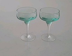 2 Vintage Sasaki Harmony Aqua Champagne 4 3/8″ Tall Sherbet Glasses (B1-G3)