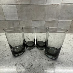 Vintage 1970s Tumbler 4″ Weighted Base Smoke Grey Cocktail Glass Set of 4