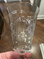 Morgantown Water Goblet Wine Blown Glass Cut Floral Stemware 7630 Uranium Glow