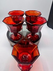 pair of 5 ruby red dessert goblets Octagon shape