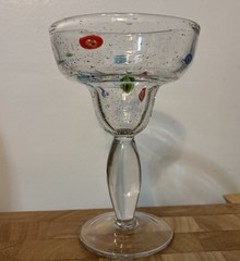 2-Hand Blown Millefiori Bullicante/Bubbles Margarita Glass Set Stemmed Barware