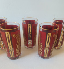 MCM Culver Glass Barware SET 7 Pc. Thai Goddess Siam High Ball Tumblers 1960’s