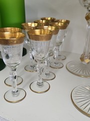 Vintage Gold Rim Etched Cordial Stem Glass 3 5/8″ blub stem (9 avail)