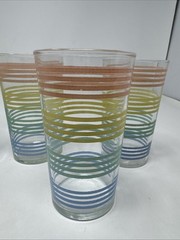 7 VINTAGE PASTEL STRIPED BANDED GLASSES TUMBLERS PETALWARE