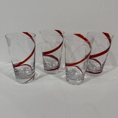 PIER 1 HighBall Tumbler GLASSES Set of 4, SWIRLINE RED, 16 oz *RETIRED PATTERN*