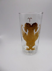 Vtg MCM Aries Zodiac Glass Heavy Gold Tom Collins Barware Anchor Hocking!