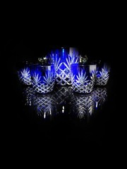 Faberge Odessa Cobalt Blue Ice Bucket with 4 glasses