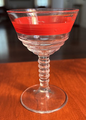Four Vintage Red &White Frosted Striped Wine Cordials Glasses Stems MCM