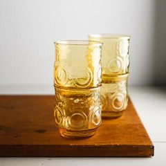 FOUR Anchor Hocking Heritage Hill Honey Gold Juice Rocks Glass Tumbler VERY GOOD