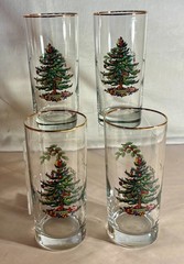4 Spode Christmas Tree 6 1/4″ 15 oz. Glass Highball Tumblers
