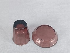 Set of 6 Czech Bohemian Art Deco Amethyst Cut Glass Shot Glasses & Under Trays